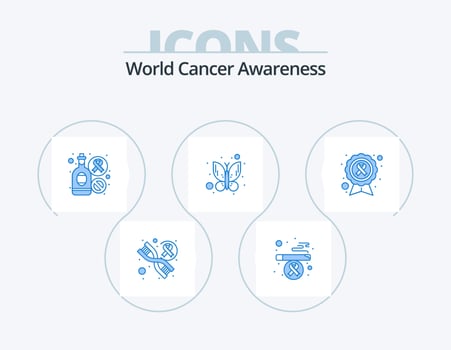 World Cancer Awareness Blue Icon Pack 5 Icon Design. disease. ribbon. wine. cancer. insect vector