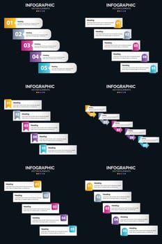 Vector 6 Infographics Pack Presentation slide template 5 Steps cycle diagrams and timelines