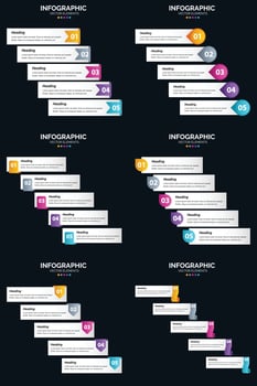 Vector 6 Infographics Pack Presentation slide template 5 Steps cycle diagrams and timelines