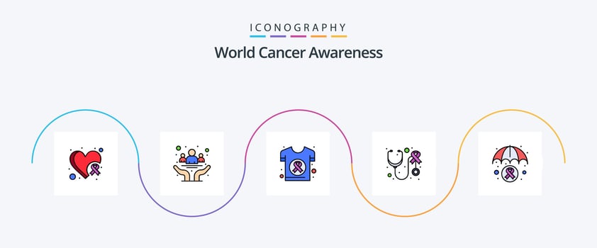World Cancer Awareness Line Filled Flat 5 Icon Pack Including care. stethoscope. health. health. health vector