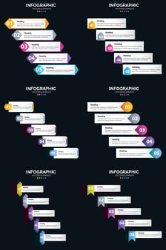 Vector 6 Infographics Pack Presentation slide template 5 Steps cycle diagrams and timelines