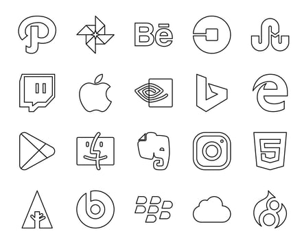20 Social Media Icon Pack Including html evernote apple finder google play vector