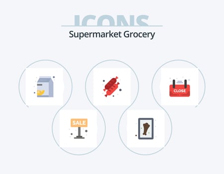 Grocery Flat Icon Pack 5 Icon Design. sign. close. fruit. food. bread vector