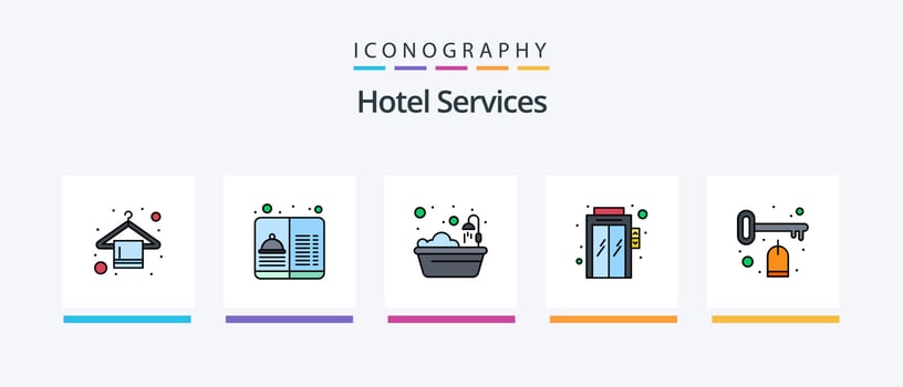Hotel Services Line Filled 5 Icon Pack Including . screen. cleaning service. communication. hotel. Creative Icons Design vector