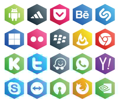 20 Social Media Icon Pack Including skype yahoo feedburner whatsapp tweet vector