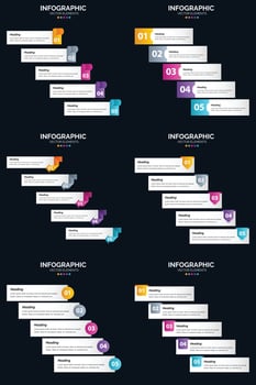 Our Vector 6 Infographics Pack includes a range of business-themed infographics and diagrams.