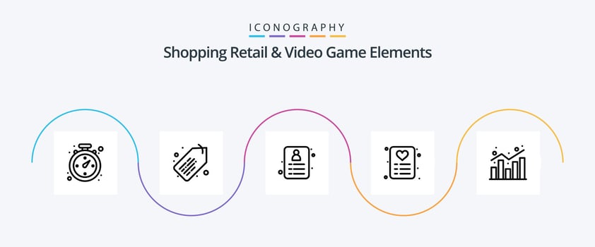 Shoping Retail And Video Game Elements Line 5 Icon Pack Including . shopping. id. report. analytics vector