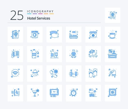 Hotel Services 25 Blue Color icon pack including telephone. landline. night. sleep. room vector