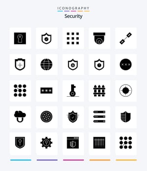 Creative Security 25 Glyph Solid Black icon pack  Such As connection. video. code. security camera. camera vector