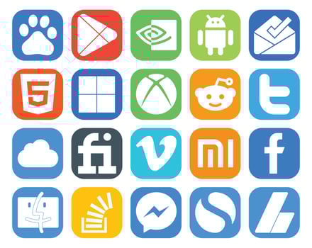 20 Social Media Icon Pack Including facebook video xbox vimeo icloud vector