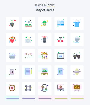 Creative Stay At Home 25 Flat icon pack  Such As drying. clothing. relax. open book. note book vector