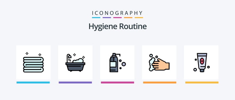 Hygiene Routine Line Filled 5 Icon Pack Including cleaning. basin. beauty. towel. clean. Creative Icons Design vector