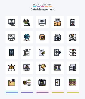 Creative Data Management 25 Line FIlled icon pack  Such As folder. document. user. data. web vector