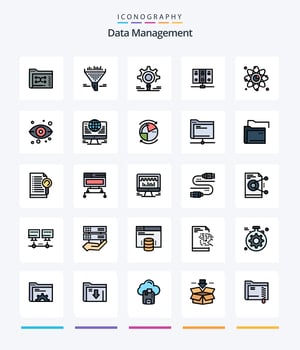 Creative Data Management 25 Line FIlled icon pack  Such As atom. server. sort. mainframe. setting vector