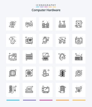 Creative Computer Hardware 25 OutLine icon pack  Such As computer. drive. hardware. disk. router vector