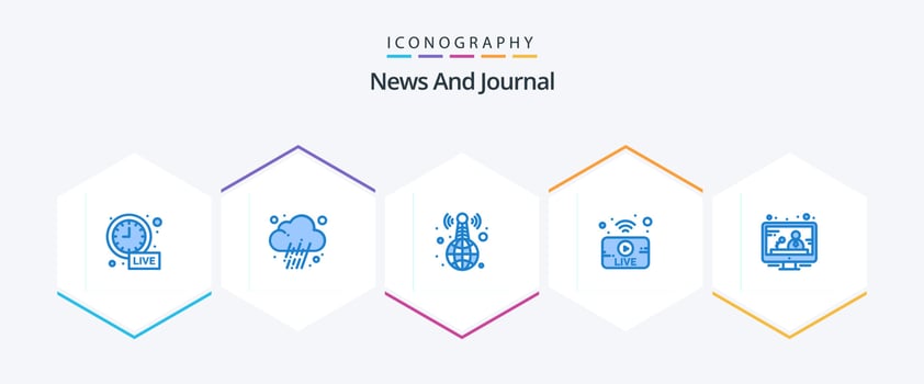 News 25 Blue icon pack including media. news. world wide. live. utube vector