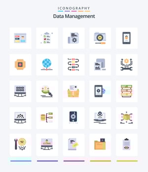 Creative Data Management 25 Flat icon pack  Such As encryption. setting. document. options. configuration vector