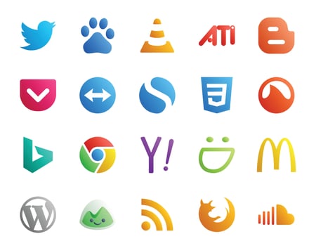 20 Social Media Icon Pack Including smugmug yahoo pocket chrome grooveshark vector