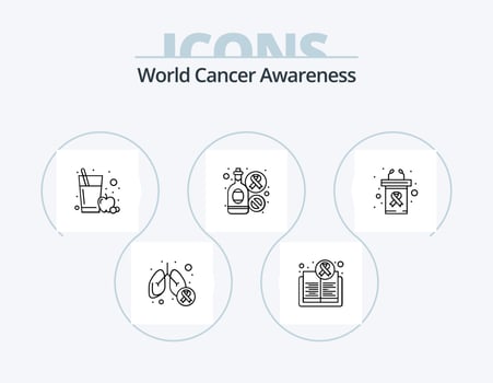 World Cancer Awareness Line Icon Pack 5 Icon Design. smoking. cigarette. scale. symptom. lung vector