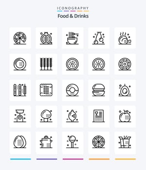 Creative Food  Drinks 25 OutLine icon pack  Such As cooking. fruit. cooking. food. snack vector