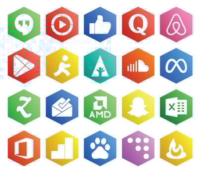20 Social Media Icon Pack Including inbox facebook apps meta sound vector