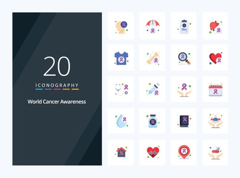 20 World Cancer Awareness Flat Color icon for presentation vector