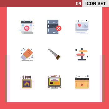 User Interface Pack of 9 Basic Flat Colors of bade saw financial tool eraser Editable Vector Design Elements