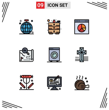 Pack of 9 Modern Filledline Flat Colors Signs and Symbols for Web Print Media such as devices map business travel destination Editable Vector Design Elements
