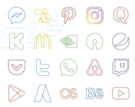 20 Social Media Icon Pack Including google play air bnb nvidia whatsapp twitter vector