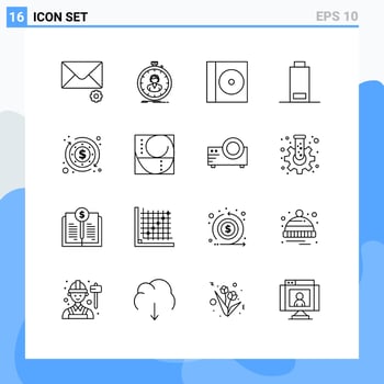 Stock Vector Icon Pack of 16 Line Signs and Symbols for golden ratio business case budget multimedia Editable Vector Design Elements