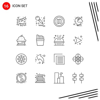 Pack of 16 creative Outlines of muffin cake location thinking human head Editable Vector Design Elements
