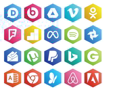20 Social Media Icon Pack Including microsoft access bing meta paypal inbox vector
