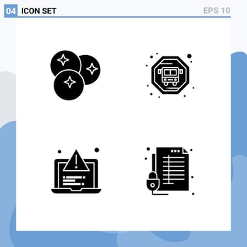 Group of 4 Solid Glyphs Signs and Symbols for blueberry testing fruits public transit lock Editable Vector Design Elements
