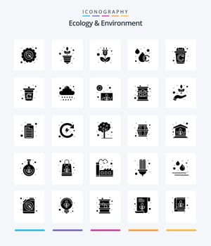 Creative Ecology And Environment 25 Glyph Solid Black icon pack  Such As recycle. ecology. energy. drop. aqua vector