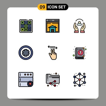 Set of 9 Commercial Filledline Flat Colors pack for medicine protection layout people caring Editable Vector Design Elements