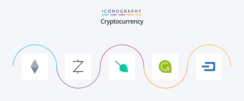Cryptocurrency Flat 5 Icon Pack Including dash. crypto. siacoin. coin. currency vector