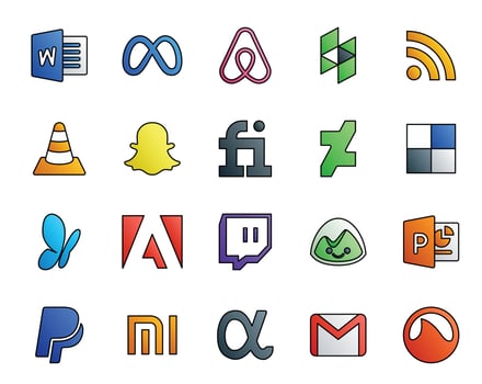 20 Social Media Icon Pack Including powerpoint twitch player adobe delicious vector