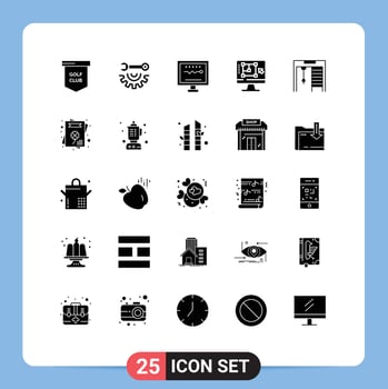 Universal Icon Symbols Group of 25 Modern Solid Glyphs of enhance decrease repair computer heartbeat Editable Vector Design Elements