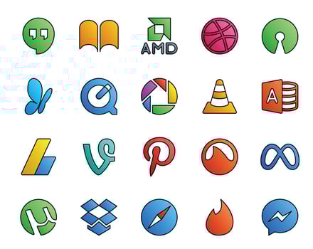 20 Social Media Icon Pack Including meta pinterest vlc vine adsense vector