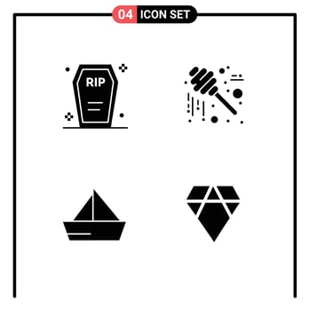 Universal Icon Symbols Group of 4 Modern Solid Glyphs of casket boat funeral jar ship Editable Vector Design Elements