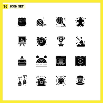 Set of 16 Modern UI Icons Symbols Signs for formula gingerbread man tool ginger search Editable Vector Design Elements