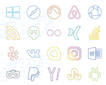 20 Social Media Icon Pack Including instagram vk flickr yelp stock vector
