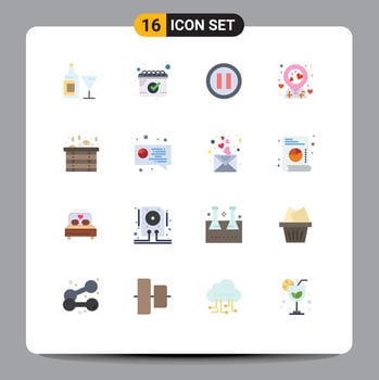Pack of 16 Modern Flat Colors Signs and Symbols for Web Print Media such as digital box music sauna pin Editable Pack of Creative Vector Design Elements