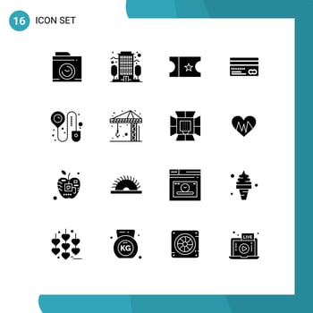 Group of 16 Modern Solid Glyphs Set for construction online credit check in payment Editable Vector Design Elements