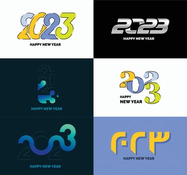 Big Collection of 2023 Happy New Year symbols Cover of business diary for 2023 with wishes vector