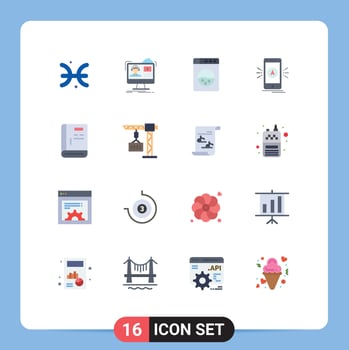 Pictogram Set of 16 Simple Flat Colors of contact location education gps app Editable Pack of Creative Vector Design Elements