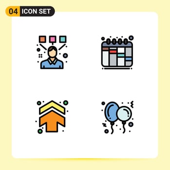 Pack of 4 creative Filledline Flat Colors of designing up designer workflow balloon Editable Vector Design Elements