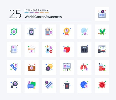 World Cancer Awareness 25 Flat Color icon pack including tablet. disease. health. cause. cancer vector