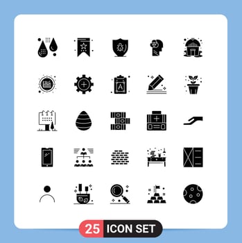 Stock Vector Icon Pack of 25 Line Signs and Symbols for hut intelligent bug human shield Editable Vector Design Elements