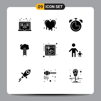Universal Icon Symbols Group of 9 Modern Solid Glyphs of stairs heaven clock growth business Editable Vector Design Elements
